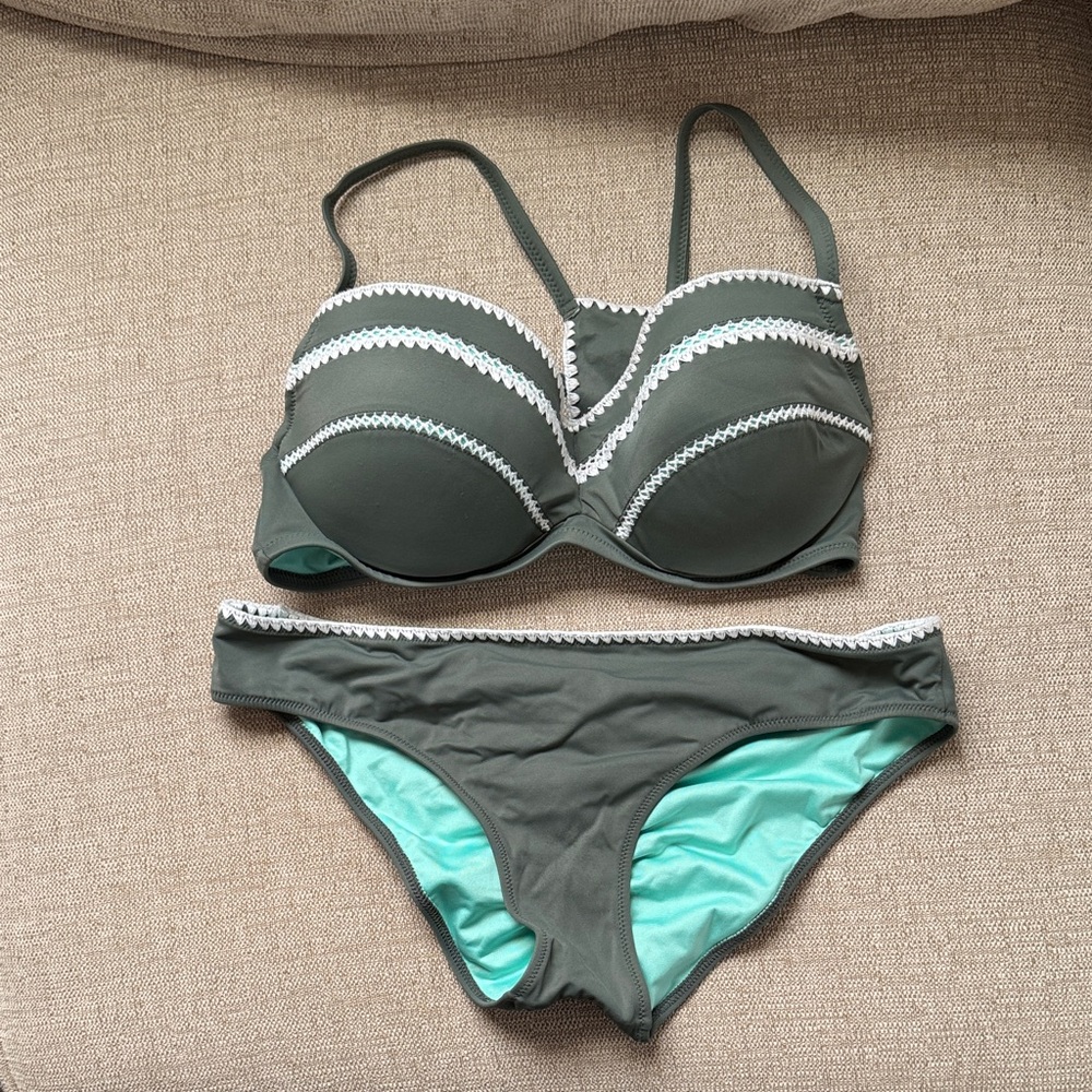 Shade & Shore Olive Bikini with White Trim